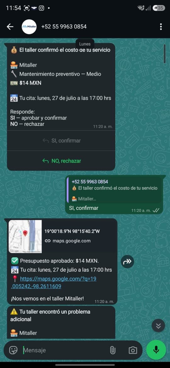 Aprobación del costo por WhatsApp
